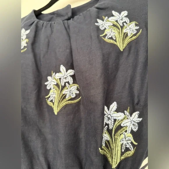 AGUA BY AGUA BENDITA Embroidered Samba Maxi Linen Dress in Navy - Picture 7 of 7